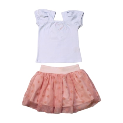 Conjunto Feminino Blusa e Saia com Tule Corações 04601 - Dila  