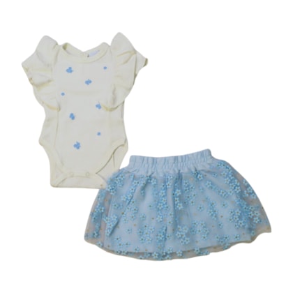 Conjunto Feminino Blusa e Saia com Tule Flores 33019 - Iaze 
