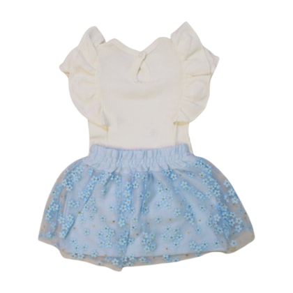Conjunto Feminino Blusa e Saia com Tule Flores 33019 - Iaze 