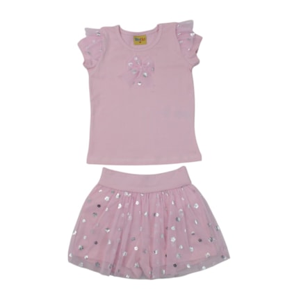 Conjunto Feminino Blusa e Saia com Tule Florzinhas 27072 - Rollu