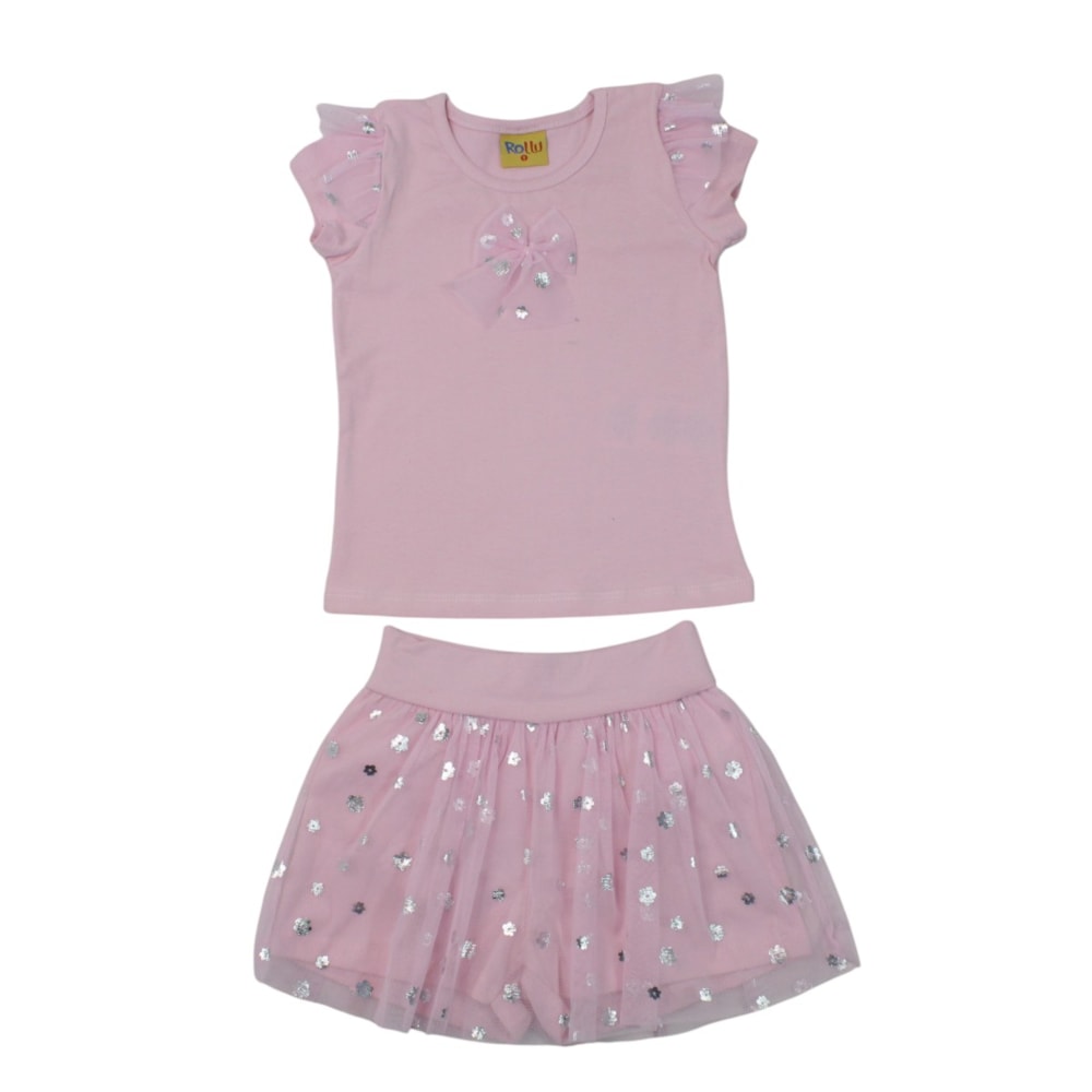 Conjunto Feminino Blusa e Saia com Tule Florzinhas 27072 - Rollu