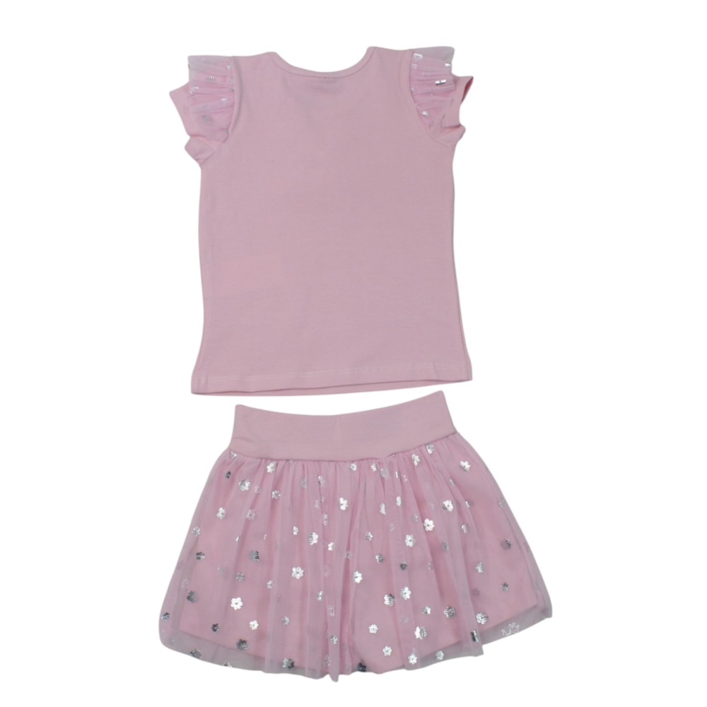 Conjunto Feminino Blusa e Saia com Tule Florzinhas 27072 - Rollu