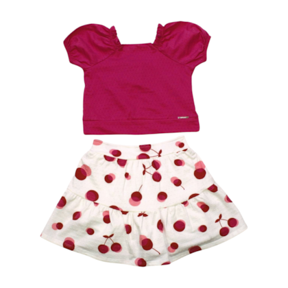 Conjunto Feminino Blusa e Saia Estampada Bolas 39473 - Alakazoo