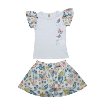 Conjunto Feminino Blusa e Saia Estampada Borboletas 21576 - Glinny 