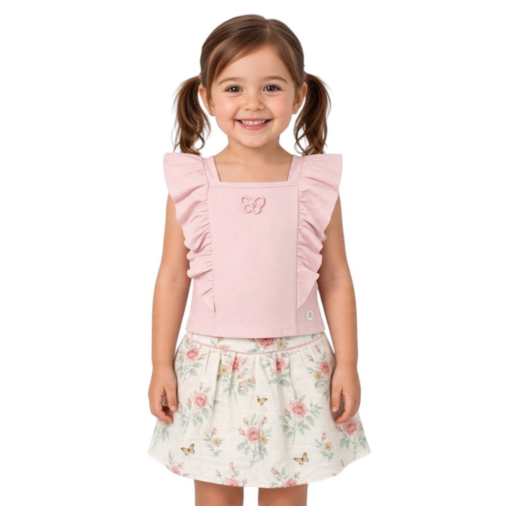 Conjunto Feminino Blusa e Saia Estampada Flores 2002021 - Milon