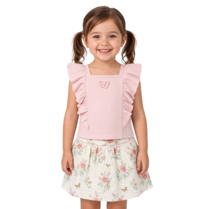 Conjunto Feminino Blusa e Saia Estampada Flores 2002021 - Milon