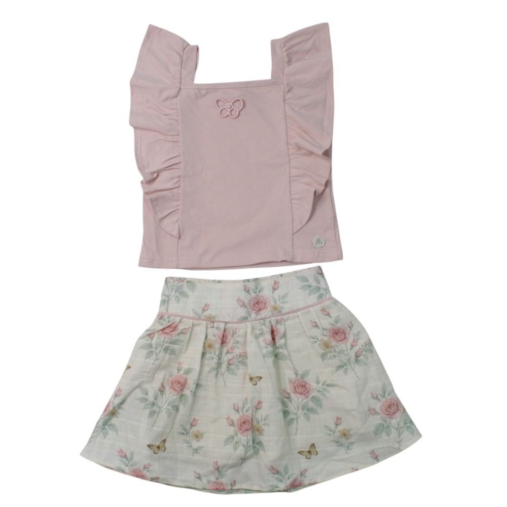 Conjunto Feminino Blusa e Saia Estampada Flores 2002021 - Milon