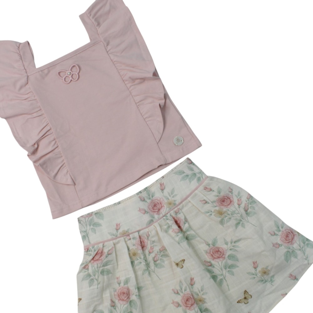 Conjunto Feminino Blusa e Saia Estampada Flores 2002021 - Milon