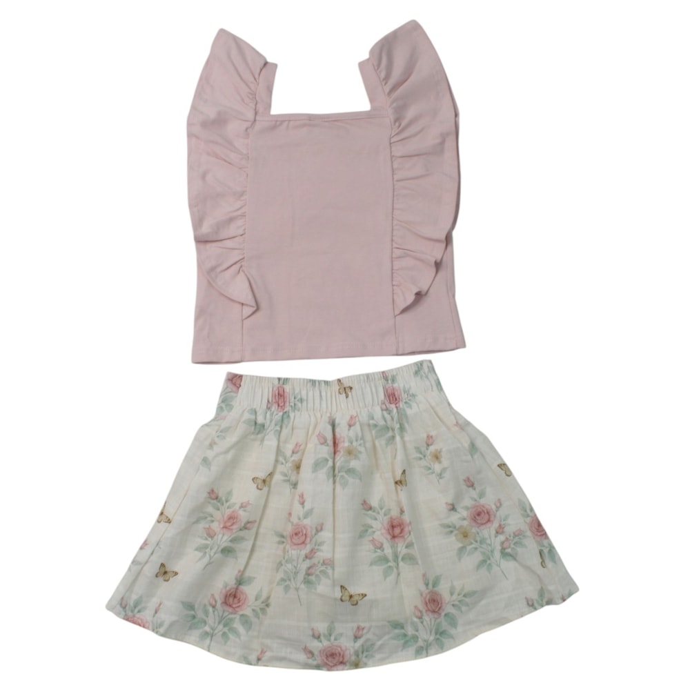 Conjunto Feminino Blusa e Saia Estampada Flores 2002021 - Milon