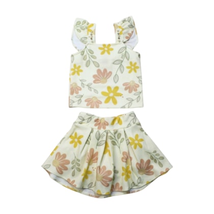 Conjunto Feminino Blusa e Saia Estampada Flores 2123 - Carol e Dani  
