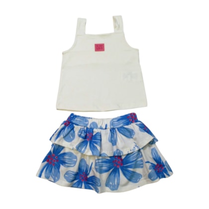 Conjunto Feminino Blusa e Saia Estampada Flores 9250 - Livy  