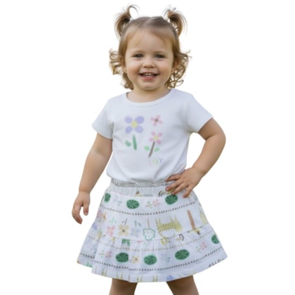 Conjunto Feminino Blusa e Saia Estampada Flores 9894 - Livy