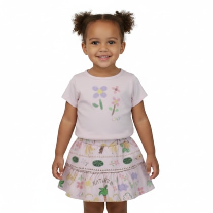 Conjunto Feminino Blusa e Saia Estampada Flores 9894 - Livy