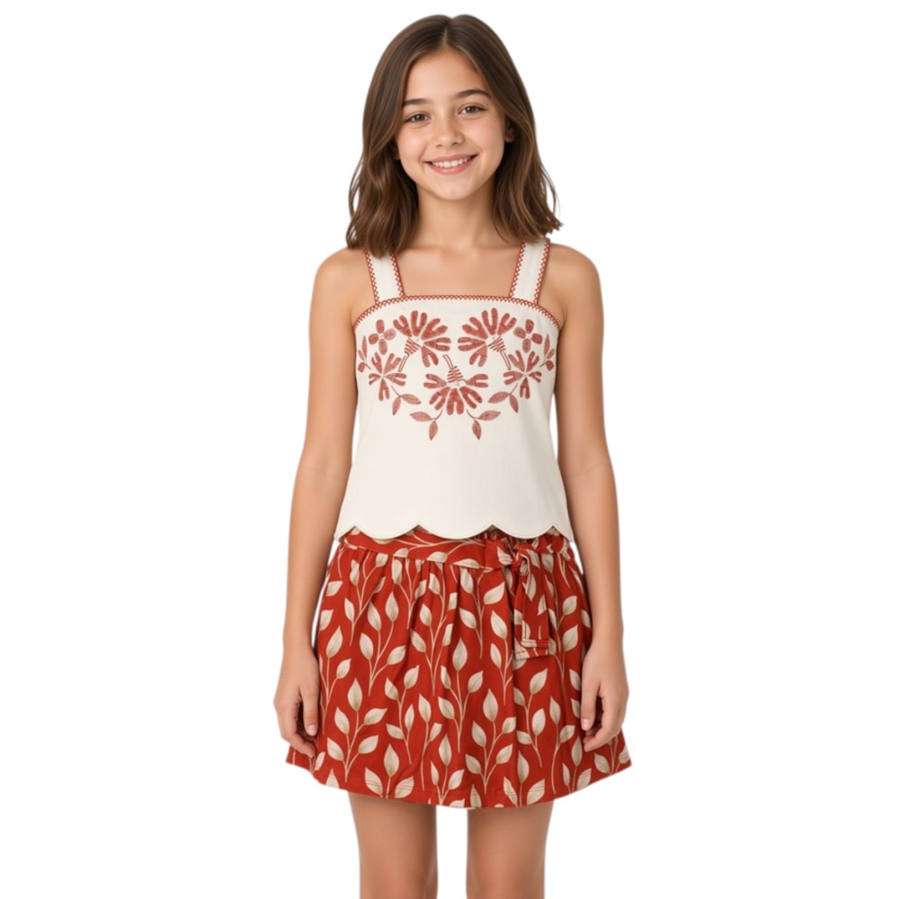 Conjunto Feminino Blusa e Saia Estampada Folhas 2002049 - Milon