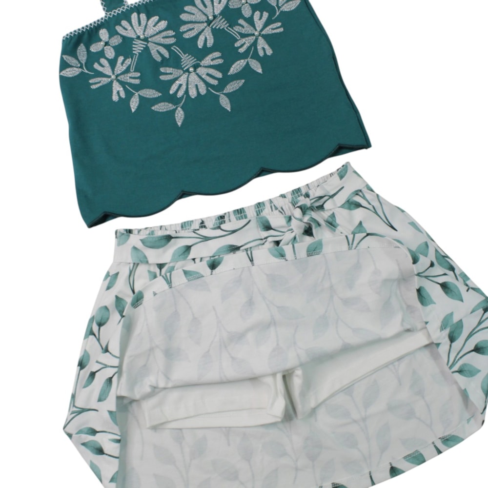 Conjunto Feminino Blusa e Saia Estampada Folhas 2002049 - Milon