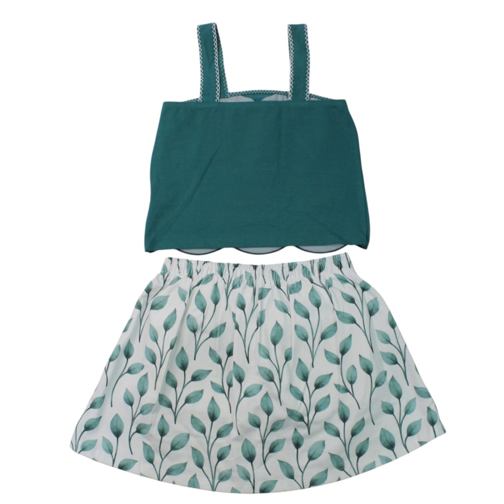 Conjunto Feminino Blusa e Saia Estampada Folhas 2002049 - Milon