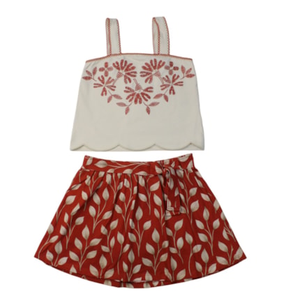 Conjunto Feminino Blusa e Saia Estampada Folhas 2002049 - Milon