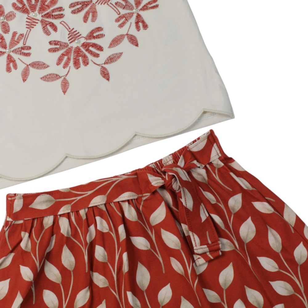 Conjunto Feminino Blusa e Saia Estampada Folhas 2002049 - Milon