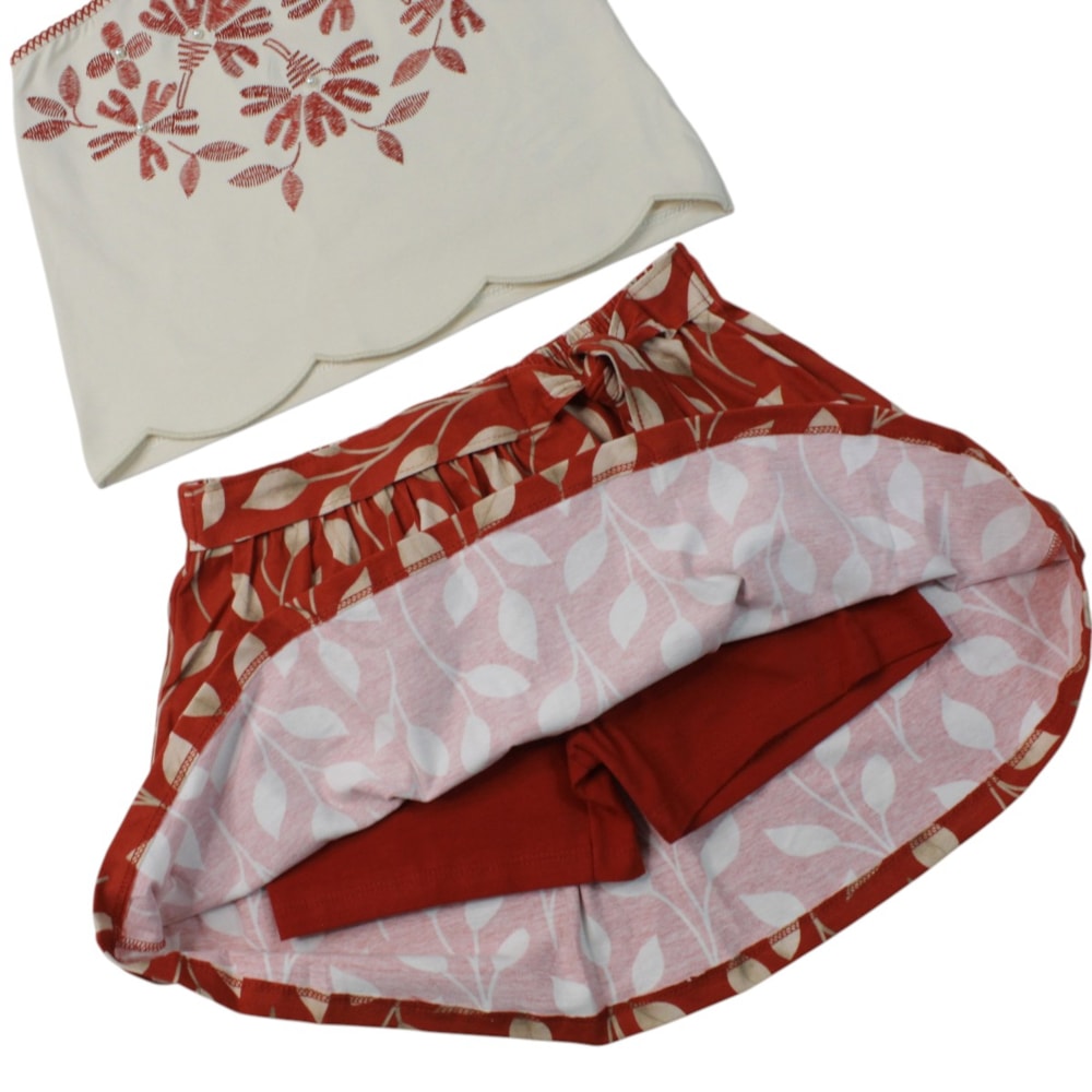 Conjunto Feminino Blusa e Saia Estampada Folhas 2002049 - Milon