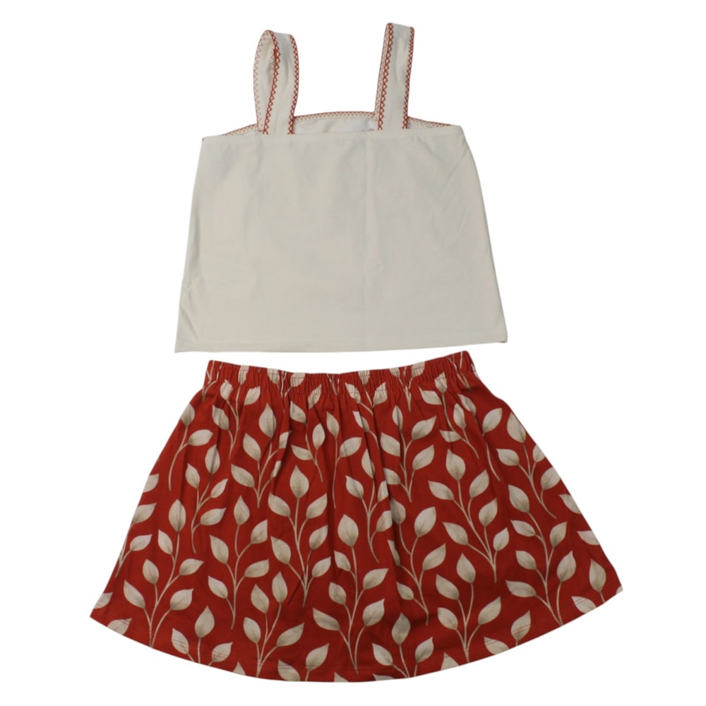 Conjunto Feminino Blusa e Saia Estampada Folhas 2002049 - Milon