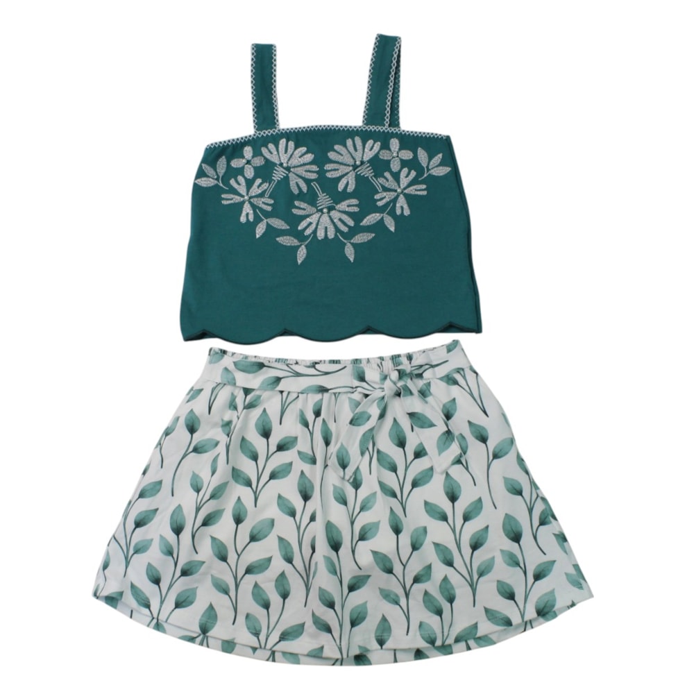 Conjunto Feminino Blusa e Saia Estampada Folhas 2002049 - Milon