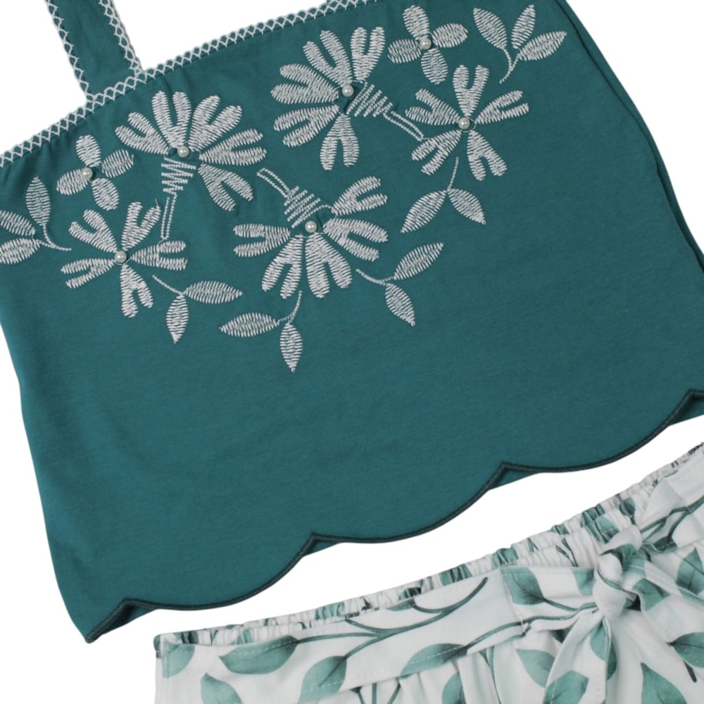 Conjunto Feminino Blusa e Saia Estampada Folhas 2002049 - Milon
