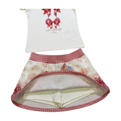 Conjunto Feminino Blusa e Saia Estampada Gatinhas 21587 - Glinny 