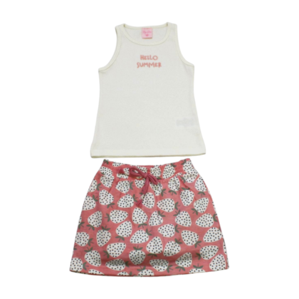 Conjunto Feminino Blusa e Saia Estampada Morango 8140 - By Gus