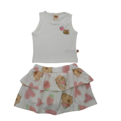 Conjunto Feminino Blusa e Saia Estampada Morangos 9896 - Livy