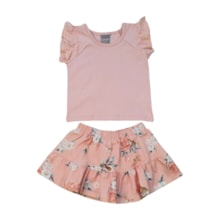 Conjunto Feminino Blusa e Saia Estampada Rosas 26497 - Brandili Mundi