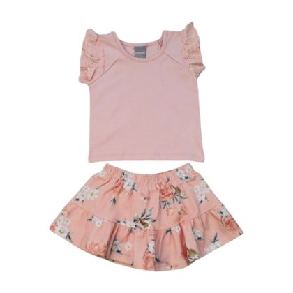 Conjunto Feminino Blusa e Saia Estampada Rosas 26497 - Brandili Mundi