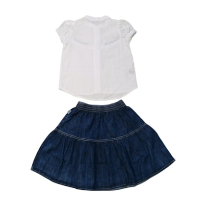 Conjunto Feminino Blusa e Saia Jeans 8254 - Mini Miss  