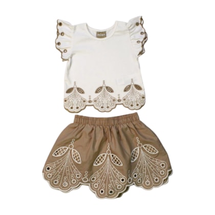 Conjunto Feminino Blusa e Saia Tecido Bordado 2001028 - Milon  