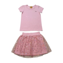 Conjunto Feminino Blusa e Saia Tule Corações 25145 - Rollu 