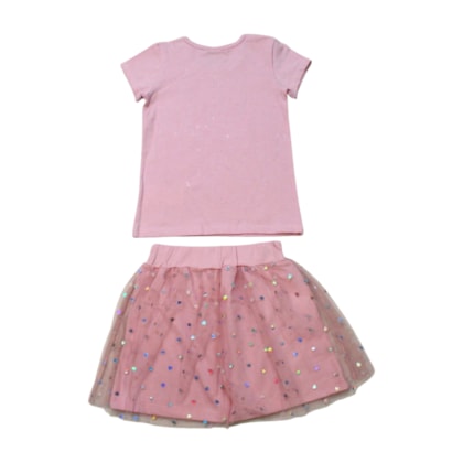 Conjunto Feminino Blusa e Saia Tule Corações 25145 - Rollu 