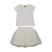 Conjunto Feminino Blusa e Saia Tule Corações 25145 - Rollu