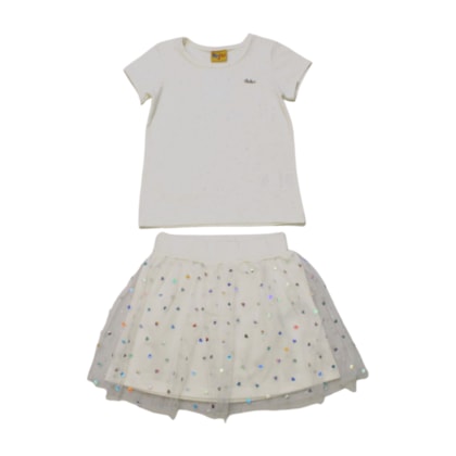 Conjunto Feminino Blusa e Saia Tule Corações 25145 - Rollu  