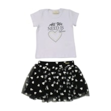 Conjunto Feminino Blusa e Saia Tule Corações 8220 - Serelepe 
