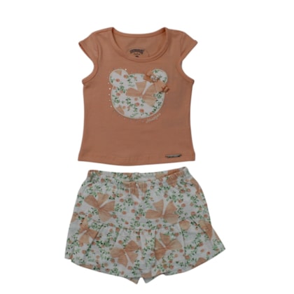 Conjunto Feminino Blusa e Short Saia Estampada Ursos A0357 - Alakazoo