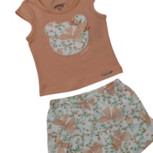Conjunto Feminino Blusa e Short Saia Estampada Ursos A0357 - Alakazoo