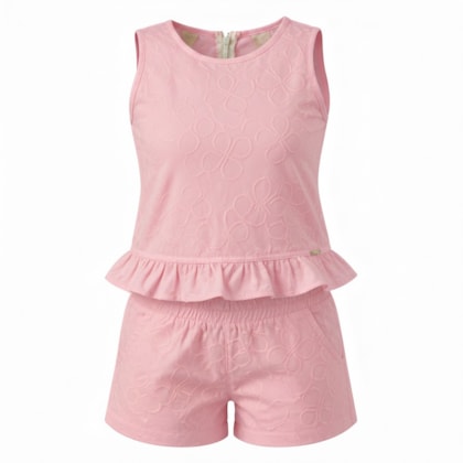 Conjunto Feminino Blusa e Shorts Bordado Flores 425735 - Vrasalon