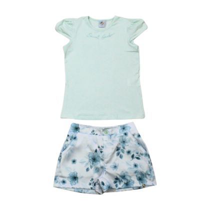 Conjunto Feminino Blusa e Shorts Cetim Estampado Flores 72132 - Alenice 