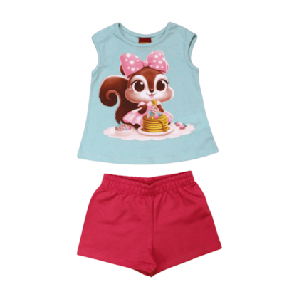 Conjunto Feminino Blusa e Shorts Estampa Esquilo 1000986 - Kyly
