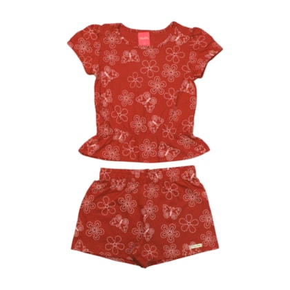 Conjunto Feminino Blusa e Shorts Estampado Borboletas 50469 - Kely Kety