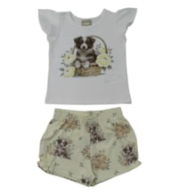 Conjunto Feminino Blusa e Shorts Estampado Cachorrinho 2001734 - Milon