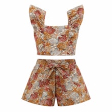 Conjunto Feminino Blusa e Shorts Estampado Conchas 8330 - Pokotinha
