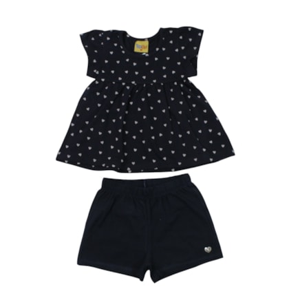 Conjunto Feminino Blusa e Shorts Estampado Corações 27060 - Rollu