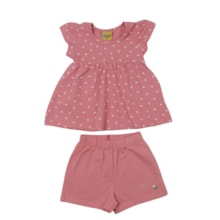 Conjunto Feminino Blusa e Shorts Estampado Corações 27060 - Rollu