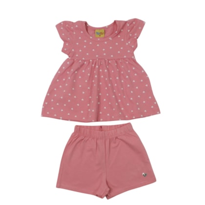 Conjunto Feminino Blusa e Shorts Estampado Corações 27060 - Rollu