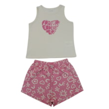 Conjunto Feminino Blusa e Shorts Estampado Corações 27235 - Brandili